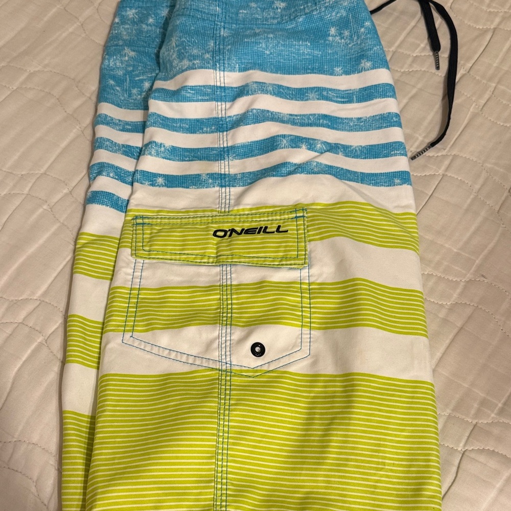 O'Neill Blue and Yellow Striped Swim Shorts 29